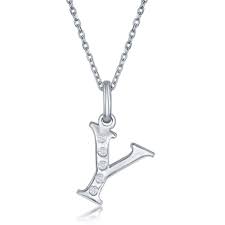 ReMARKable Designs Initial Natural Diamond Necklace in Sterling Silver White with 0.03ctw Round Diamonds, Cable Link Chain, Lobster Claw Clasp