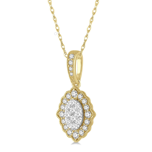 ReMARKable Designs Pendant Necklace in 14 Karat Yellow Gold with 0.25ctw Round Earth Mined Diamonds, Box Chain, Spring Ring Clasp