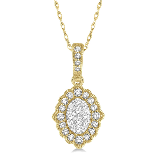 ReMARKable Designs Pendant Necklace in 14 Karat Yellow Gold with 0.25ctw Round Earth Mined Diamonds, Box Chain, Spring Ring Clasp