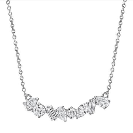Natural Diamond Necklace in 14 Karat White Gold with 1.00ctw Various Shapes Diamonds
