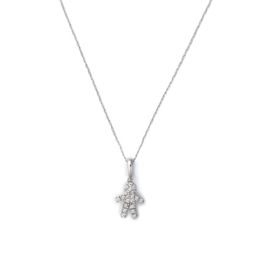 Diamond figure pendant on white gold chain.