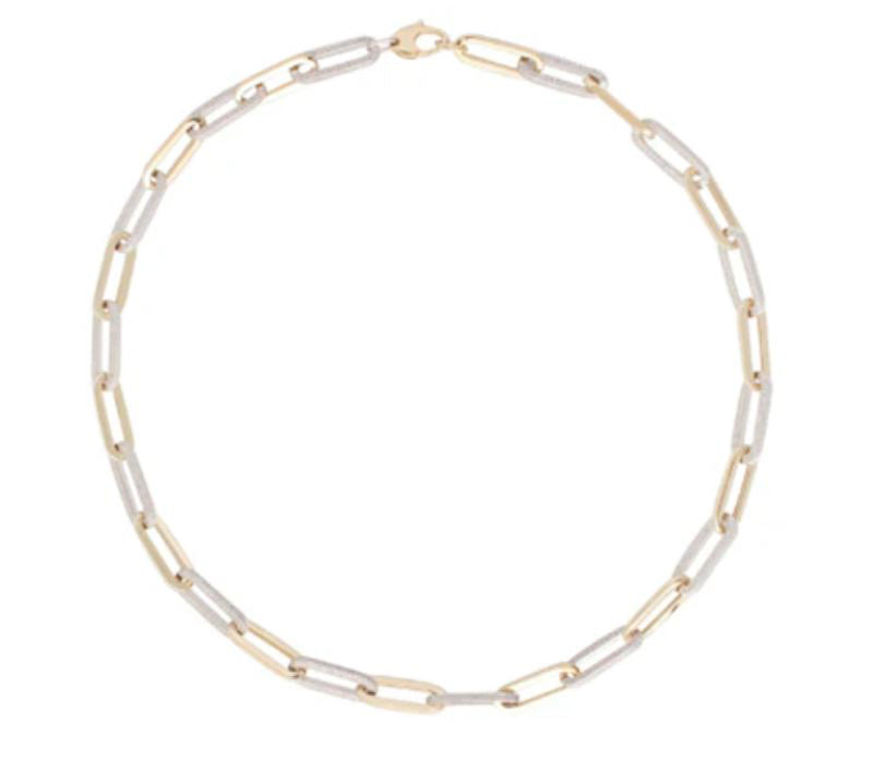 Paperclip necklace with round diamonds.