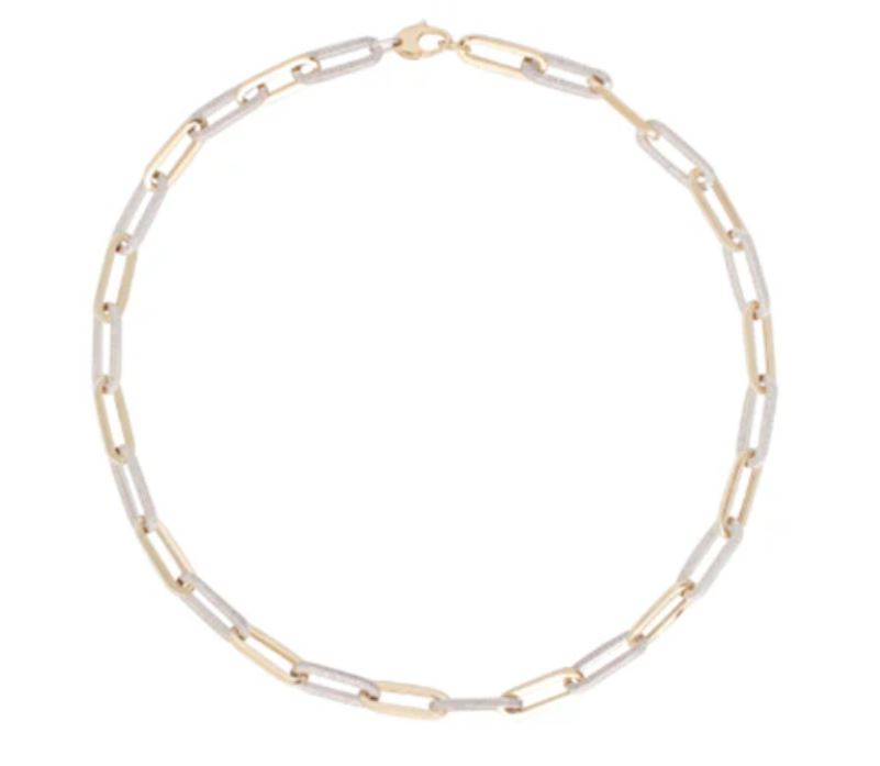 Paperclip necklace with round diamonds.