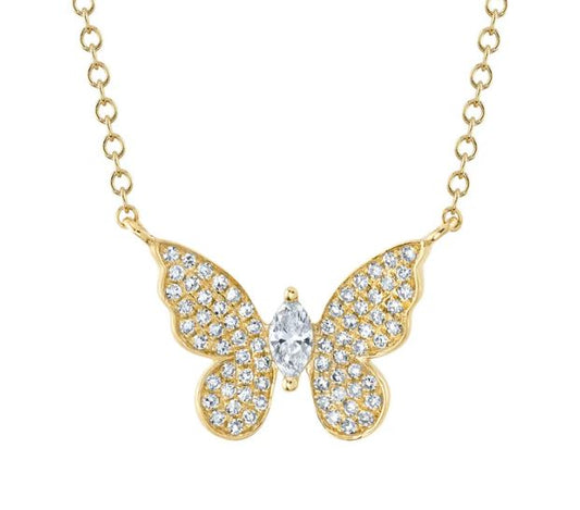 Shy Creations Natural Diamond Pendant Necklace in 14 Karat Yellow Gold with 0.23ctw Various Shapes Diamond, Cable Link Chain, Lobster Claw Clasp
