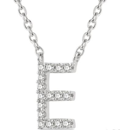 ReMARKable Designs Initial Natural Diamond Necklace in 10 Karat White Gold with Cable Link Chain and Spring Ring Clasp