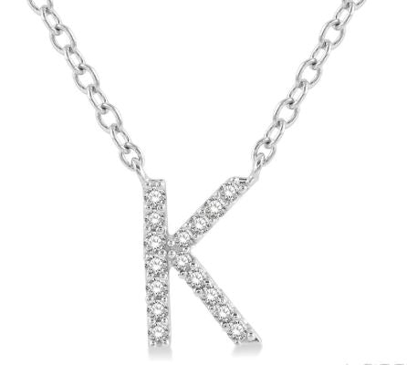 ReMARKable Designs Initial Natural Diamond Necklace in 10 Karat White Gold with 0.05ctw Round Diamonds, Cable Link Chain, Spring Ring Clasp