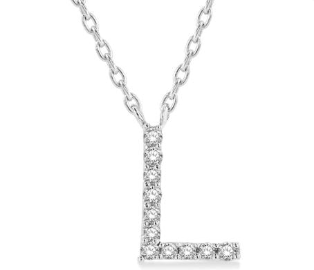 Initial diamond necklace in white gold.