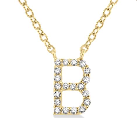 ReMARKable Designs Initial Natural Diamond Necklace in 10 Karat Yellow Gold with 0.06ctw Round Diamonds, Cable Link Chain, Spring Ring Clasp