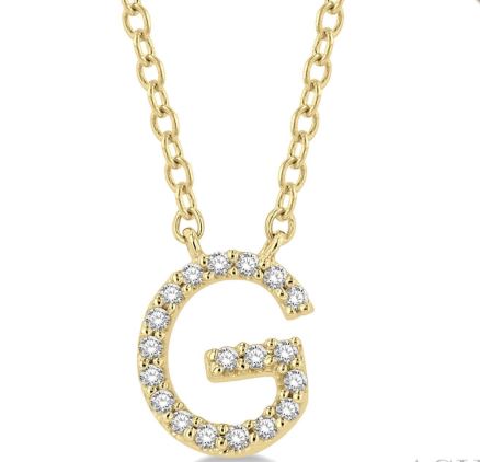 ReMARKable Designs Initial Natural Diamond Necklace in 10 Karat Yellow Gold with 0.06ctw Round Diamonds, Cable Link Chain, Spring Ring Clasp