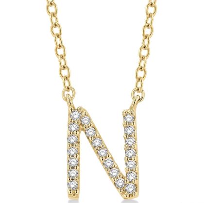 ReMARKable Designs Initial Natural Diamond Necklace in 10 Karat Yellow Gold with Cable Link Chain and Spring Ring Clasp