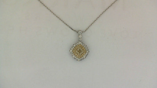 ReMARKable Designs Natural Diamond Necklace in 18 Karat White Gold with Yellow Cushion Diamond