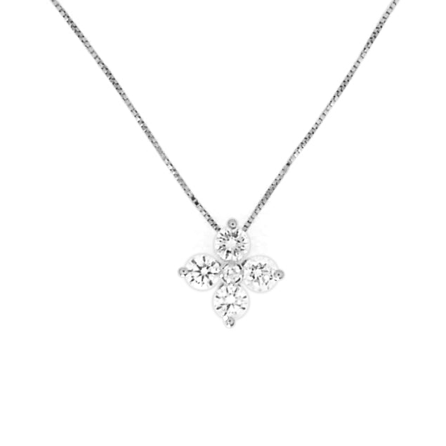 14K white gold necklace with diamond cluster.