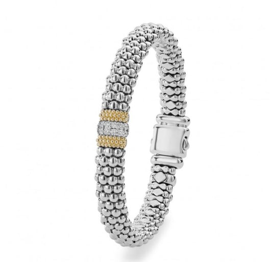 LAGOS Caviar Lux Collection Natural Diamond Earth Mined Diamond Bracelet in Sterling Silver with 18 Karat White Yellow Gold and 0.30ctw G/H SI2 Round Diamonds