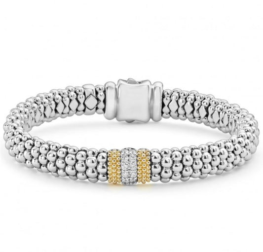 LAGOS Caviar Lux Collection Natural Diamond Earth Mined Diamond Bracelet in Sterling Silver with 18 Karat White Yellow Gold and 0.30ctw G/H SI2 Round Diamonds