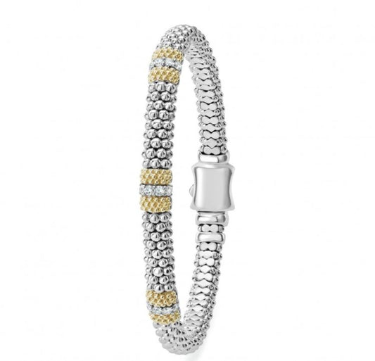LAGOS Caviar Lux Collection Earth Mined Diamond Bracelet in Sterling Silver 18 Karat White Yellow Gold with 0.31ctw G/H SI2 Round Diamonds