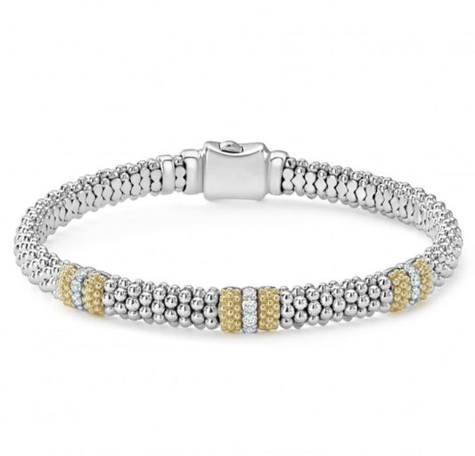 LAGOS Caviar Lux Collection Earth Mined Diamond Bracelet in Sterling Silver 18 Karat White Yellow Gold with 0.31ctw G/H SI2 Round Diamonds