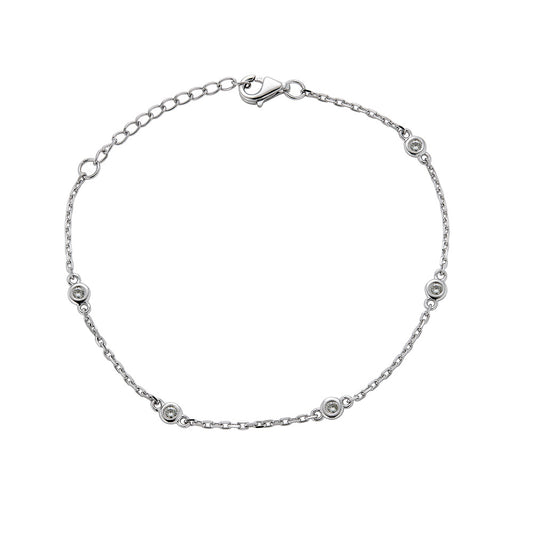 ReMARKable Designs Natural Diamond Station Bracelet in 14 Karat White Gold with 0.15ctw Round Diamonds, Lobster Claw Clasp