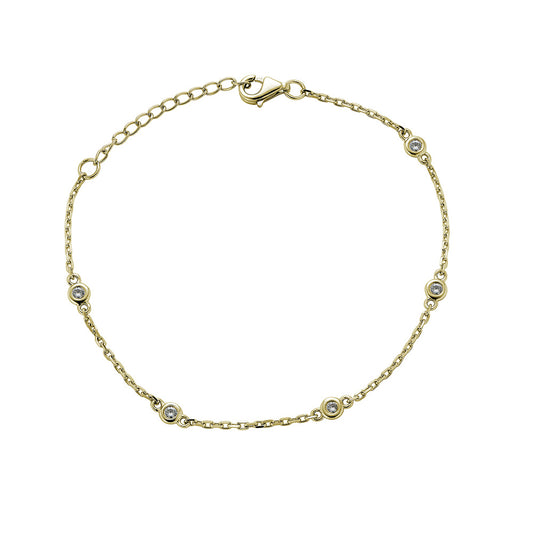 ReMARKable Designs Station Natural Diamond Bracelet in 14 Karat Yellow Gold with 0.15ctw Round Diamonds, Clasp: Lobster Claw