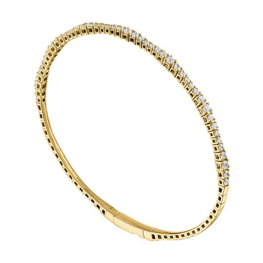 ReMARKable Designs Earth Mined Diamond Flexible Bangle Bracelet in 14 Karat Yellow Gold with 0.80ctw Round Diamonds, Clasp: Hidden Plunger