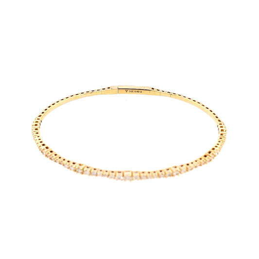 ReMARKable Designs Earth Mined Diamond Flexible Bangle Bracelet in 14 Karat Yellow Gold with 0.80ctw Round Diamonds, Clasp: Hidden Plunger