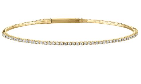ReMARKable Designs Flexible Bangle Natural Diamond Bracelet in 14 Karat Yellow Gold with 0.55ctw Round Diamonds, Clasp: Hidden Plunger