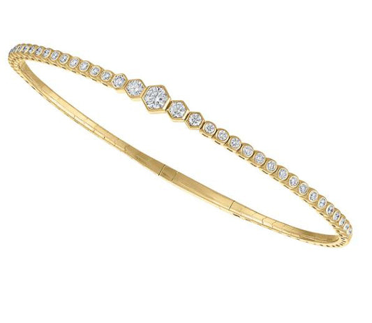 ReMARKable Designs Flexible Bangle Natural Diamond Bracelet in 14 Karat Yellow Gold with 0.80ctw Round Diamonds, Clasp: Hidden Plunger