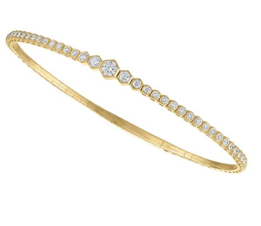 14K yellow gold bangle with round diamonds.