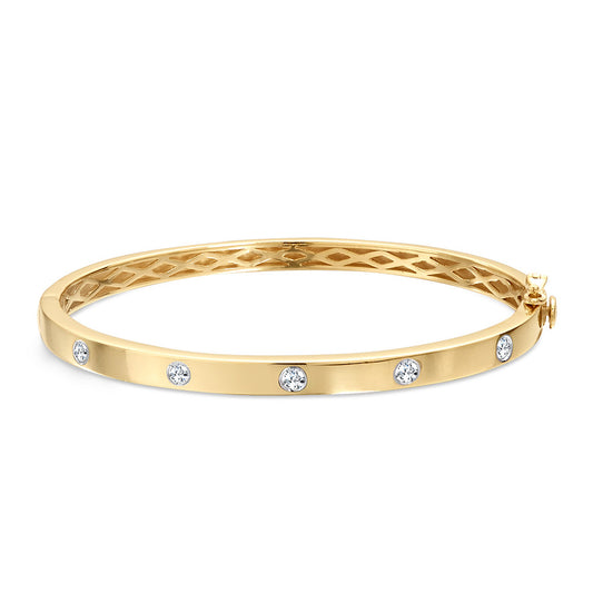 ReMARKable Designs Natural Diamond Bangle Bracelet in 14 Karat Yellow Gold with 0.33ctw Round Diamonds, Integrated Clasp