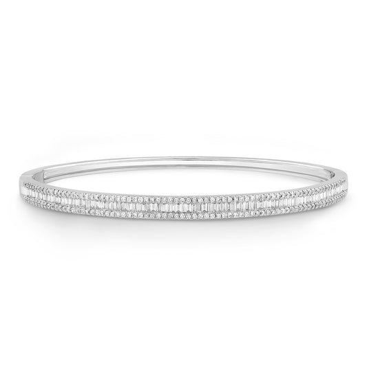 ReMARKable Designs Bangle Natural Diamond Bracelet in 14 Karat White Gold with 1.50ctw Round Diamonds, Integrated Clasp