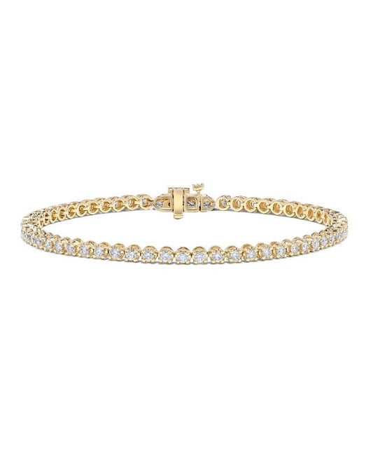 ReMARKable Designs Tennis Natural Diamond Bracelet in 14 Karat Yellow Gold with 2.00ctw Round Diamonds, Hidden Plunger Clasp