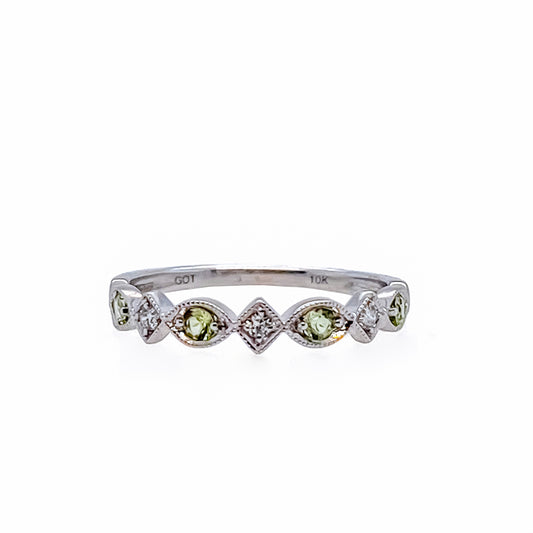 ReMARKable Designs Color Gemstone Band in 10 Karat White Gold with 4 Round Peridot 0.16ctw