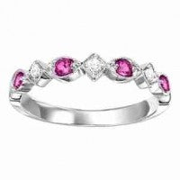 ReMARKable Designs Semi-Precious Color Gemstone Band in 10 Karat White Gold with 4 Round Rubies 0.16ctw, Ladies Size 7
