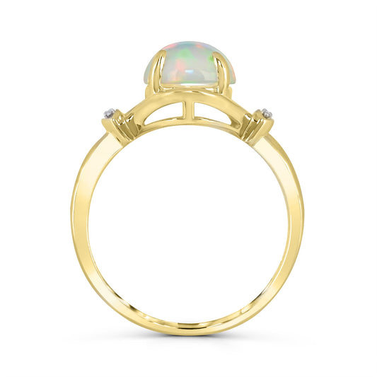 Oval opal ring with yellow gold setting.