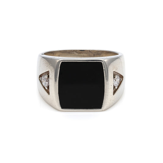 Marks Estate Dept 1 Men's Fashion Ring with 2 Round Cubic Zirconiums in Sterling Silver White