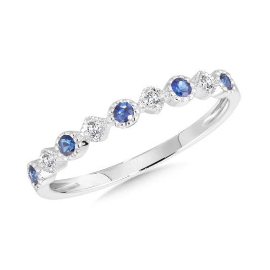 ReMARKable Designs Color Gemstone Ring in 14 Karat White Gold with 5 Round Sapphires 0.20ctw