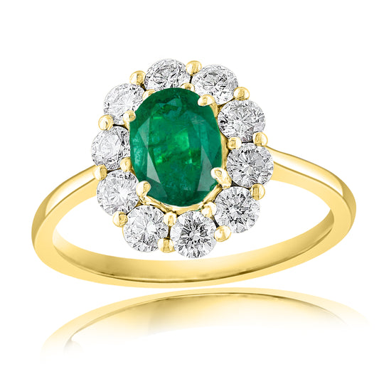 ReMARKable Designs Oval Emerald Color Gemstone Ring in 14 Karat Yellow Gold with 0.68ctw