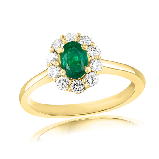 ReMARKable Designs Oval Emerald Color Gemstone Ring in 18 Karat Yellow Gold with 1 Oval Emerald 0.40ctw