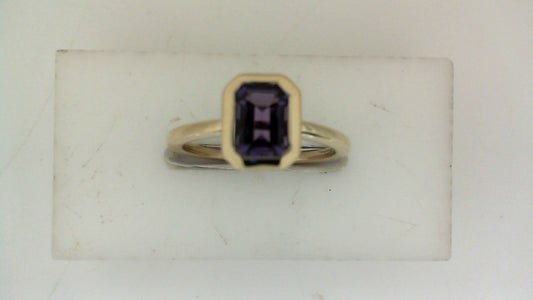 Color Gemstone Ring in 10 Karat Yellow with 1 Emerald Amethyst 0.93ctw