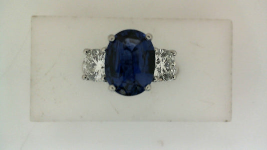 Color Gemstone Ring in Platinum White with 1 Oval Blue Sapphire 3.95ctw