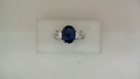 Color Gemstone Ring in Platinum White with 1 Oval Blue Sapphire 3.95ctw