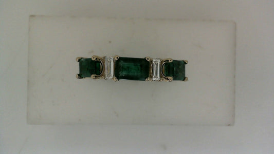 ReMARKable Designs Emerald Color Gemstone Ring in 14 Karat Yellow Gold with 3 Emeralds 1.67ctw