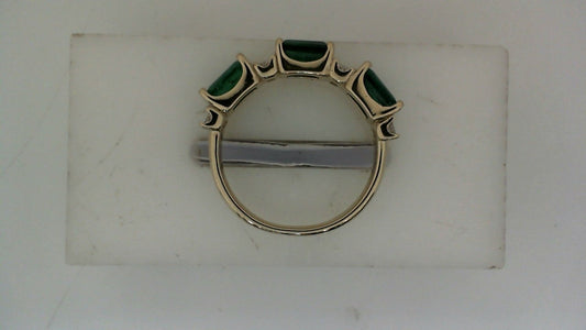 ReMARKable Designs Emerald Color Gemstone Ring in 14 Karat Yellow Gold with 3 Emeralds 1.67ctw
