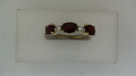 ReMARKable Designs Oval Ruby Color Gemstone Ring in 14 Karat Yellow Gold with 3 Rubies 1.92ctw