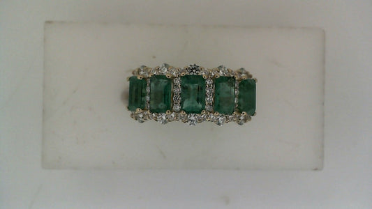 ReMARKable Designs Emerald Color Gemstone Ring in 14 Karat Yellow Gold with 5 Emeralds 1.52ctw
