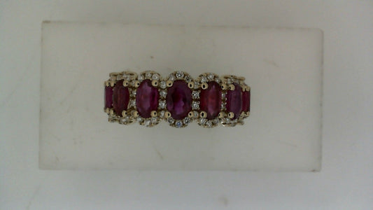 ReMARKable Designs Oval Ruby Color Gemstone Ring in 14 Karat Yellow Gold with 6 Rubies 1.95ctw