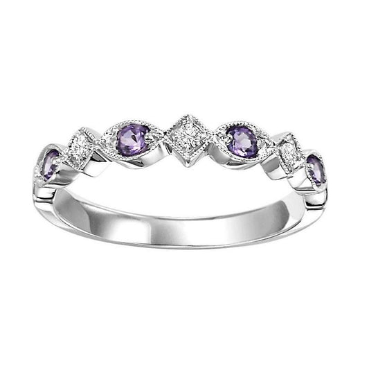 ReMARKable Designs Color Gemstone Band in 10 Karat White Gold with 4 Round Lab Created Alexandrites 0.17ctw