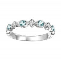 ReMARKable Designs Color Gemstone Band in 10 Karat White Gold with 4 Round Blue Topazes 0.16ctw