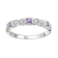 ReMARKable Designs Semi-Precious Color Collection Gemstone Band in 10 Karat White Gold with 3 Baguette Amethysts 0.20ctw, Ladies Size 7