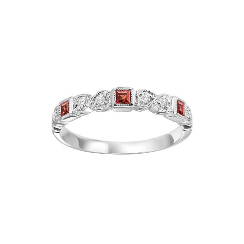 ReMARKable Designs Semi-Precious Color Collection Gemstone Band in 10 Karat White Gold with 3 Princess Garnets 0.14ctw