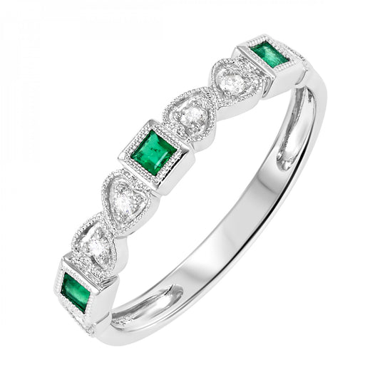ReMARKable Designs Color Gemstone Band in 10 Karat White Gold with 3 Princess Emeralds 0.16ctw